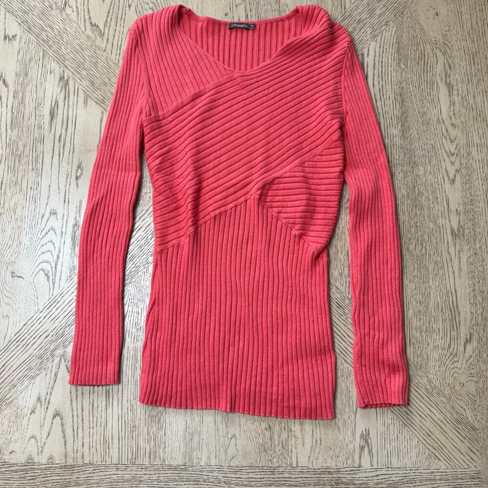 J. McLaughlin Medium Coral Red Ribbed Long Sleeve Sweater